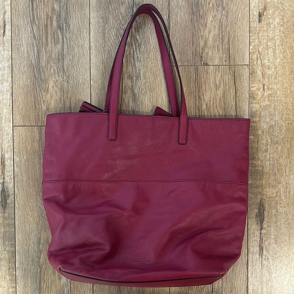Coach Berry Leather Tote with Gold Hardware